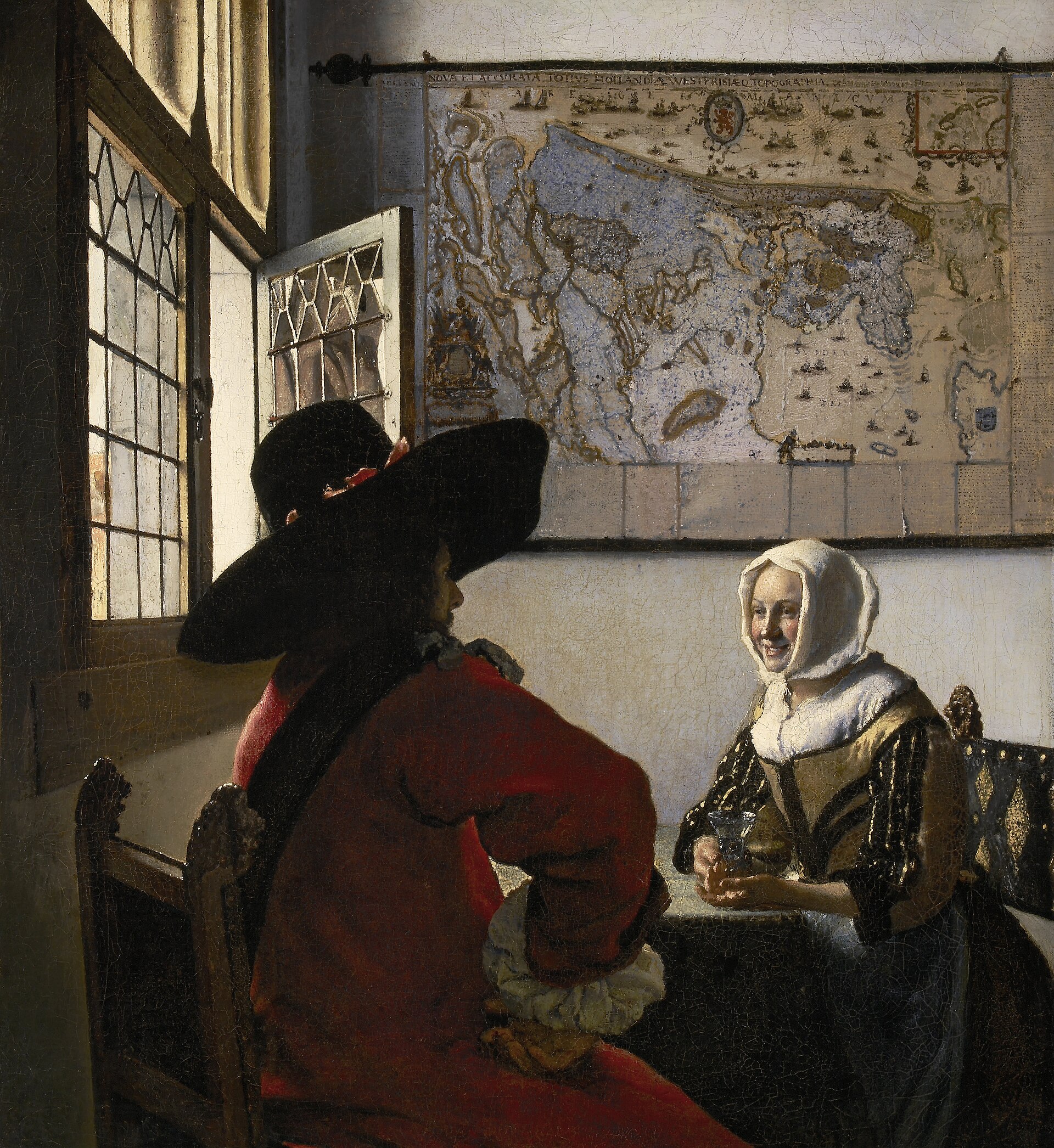 Imagem de referência de Militar e Moça rindo, descrito nos dados abertos como pintura de Johannes Vermeer