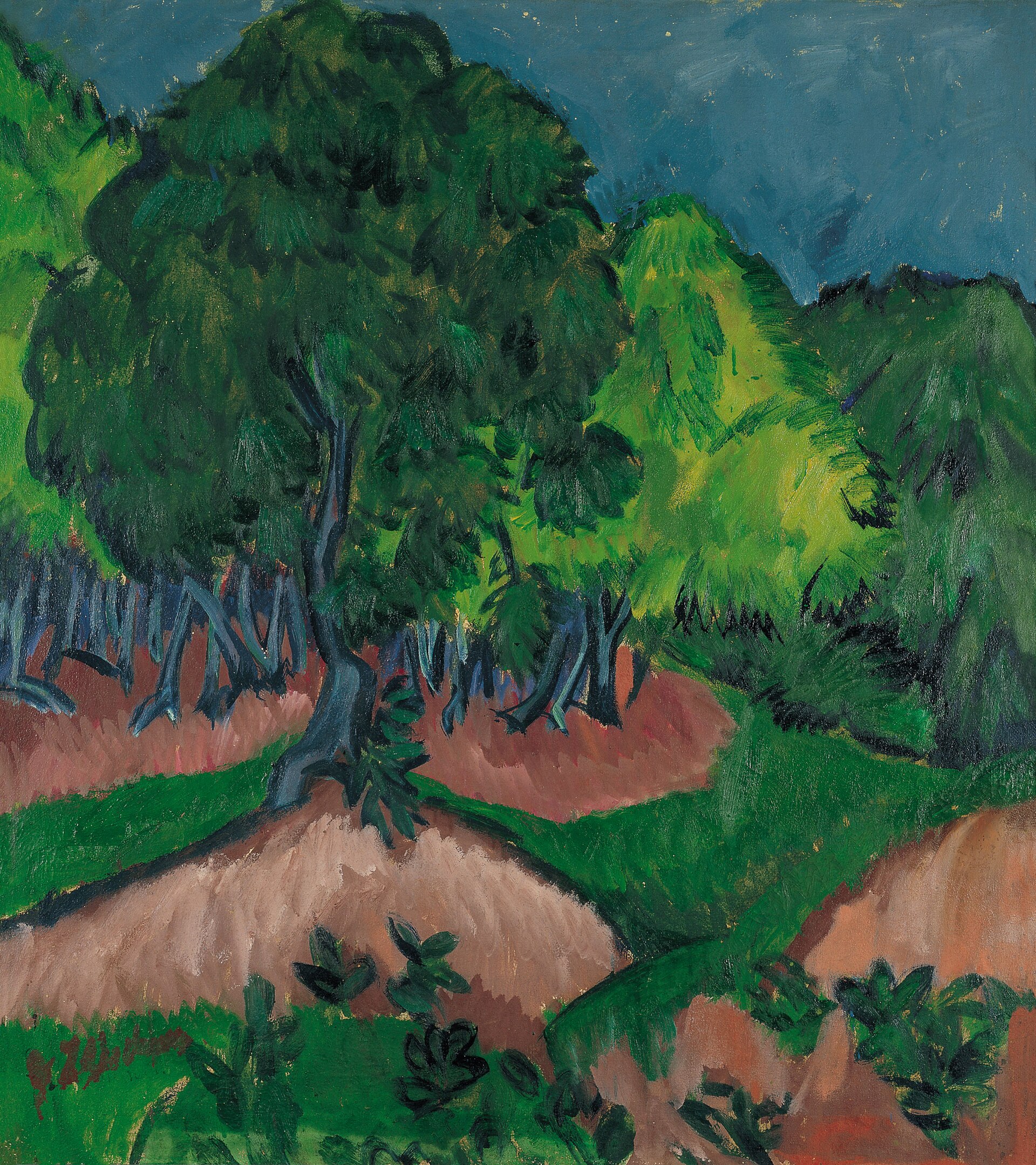 Imagem de referência de Paisagem com castanheiro, descrito nos dados abertos como pintura de Ernst Ludwig Kirchner