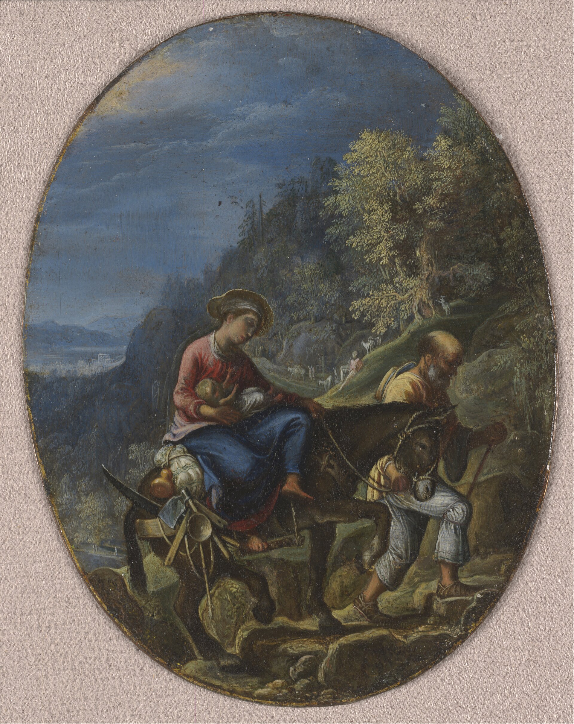 Imagem de referência de Fuga para o Egito, descrito nos dados abertos como pintura de Adam Elsheimer