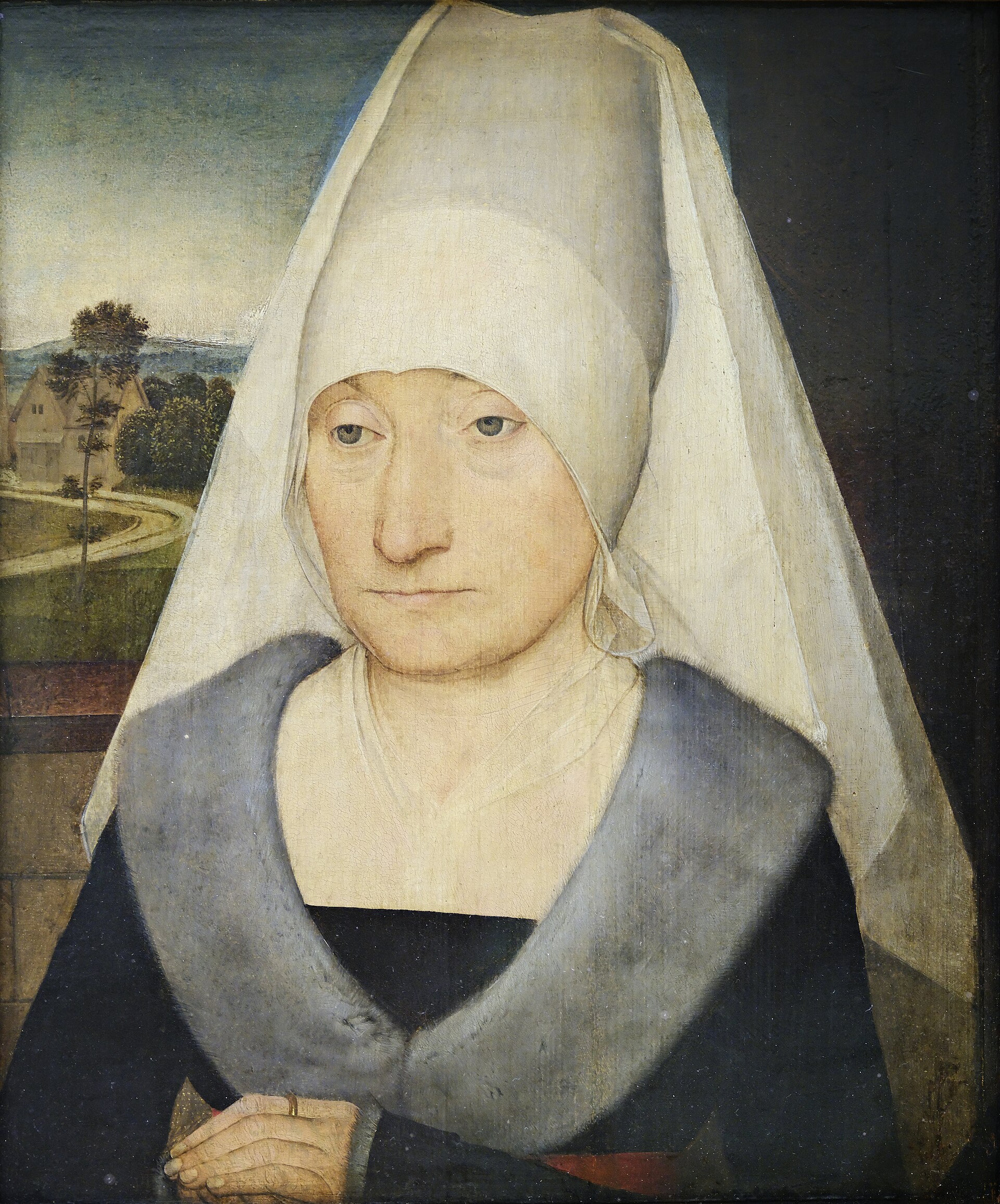 Imagem de referência de Retrato de mulher idosa, descrito nos dados abertos como pintura de Hans Memling
