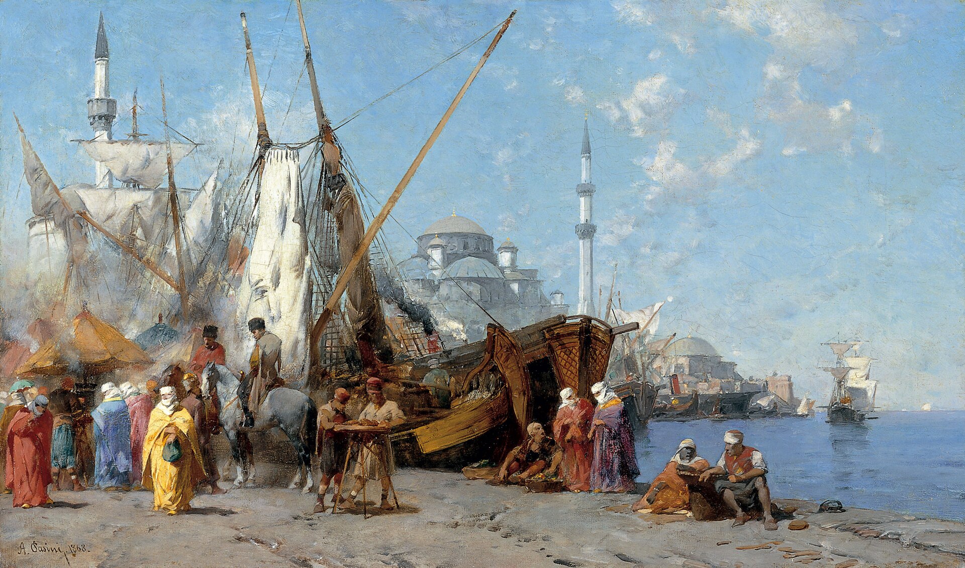 Imagem de referência de Mercado em Istambul (Constantinopla), descrito nos dados abertos como pintura de Alberto Pasini
