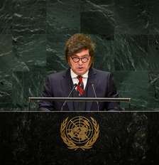 Javier Milei, presidente da Argentina discursa na 81ª sessão da Assembleia Geral Foto: UN Photo/Loey Felipe
