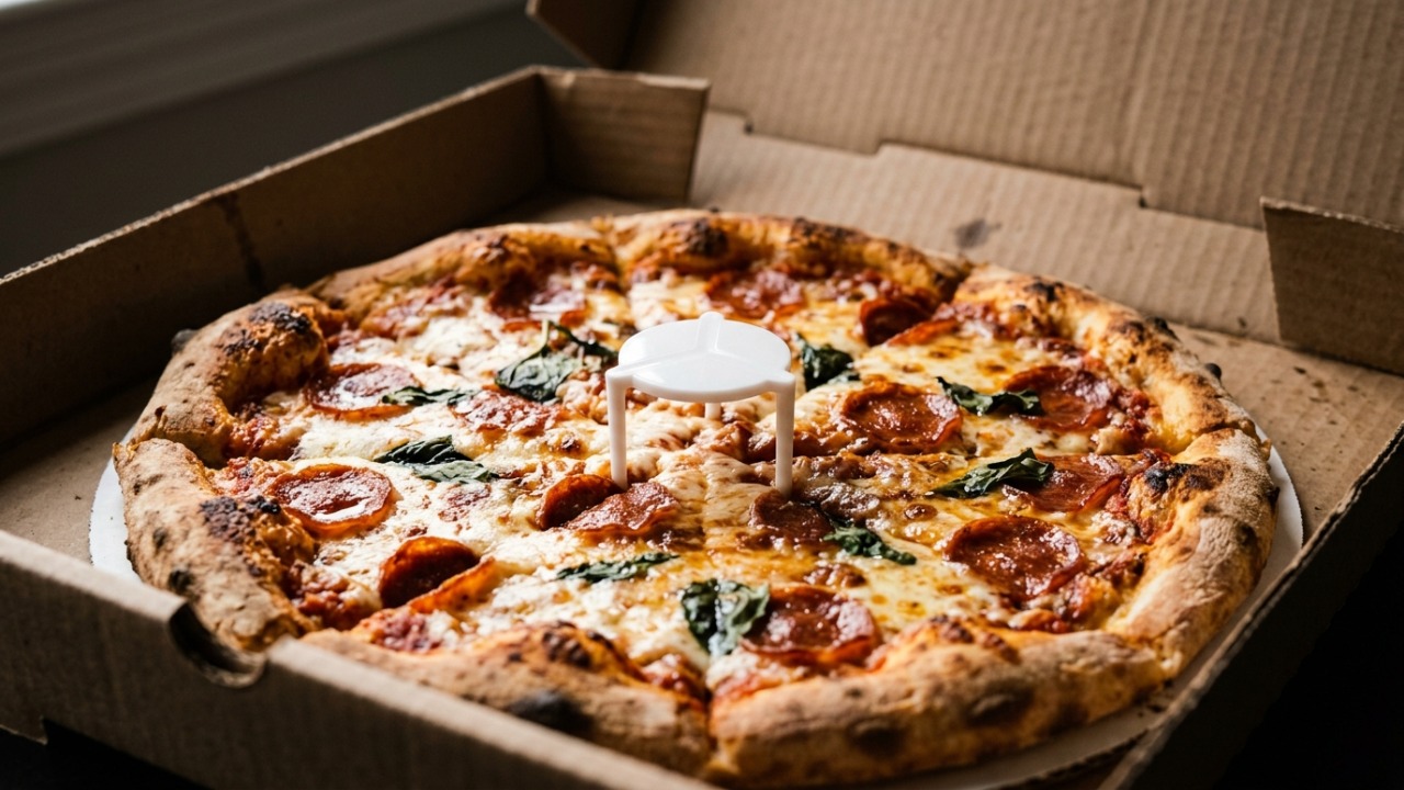 Para que serve a pequena peça de plástico no meio da pizza que quase todo mundo joga fora sem pensar
