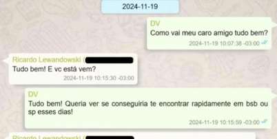 Trecho de conversa entre Vorcaro e Lewandowski em 19 de novembro de 2024. Foto: Reprodu&ccedil;&atilde;o / Estad&atilde;o