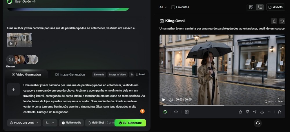 Kling gerou o vídeo conforme exigido no prompt, errando apenas no tempo — Foto: Diedrich Bader/TechTudo