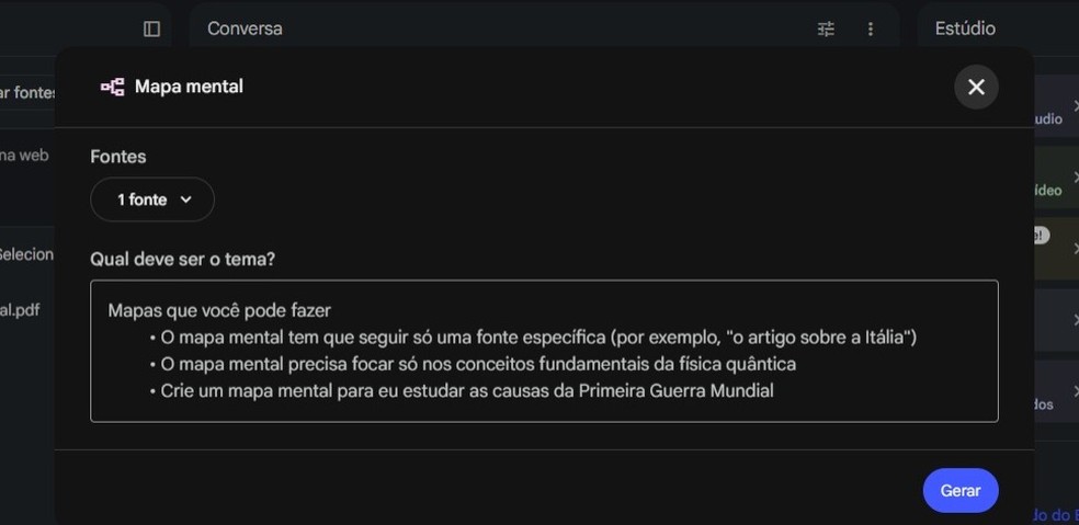 Prompt para transformar PDF em mapa mental no NotebookLM: veja como fazer