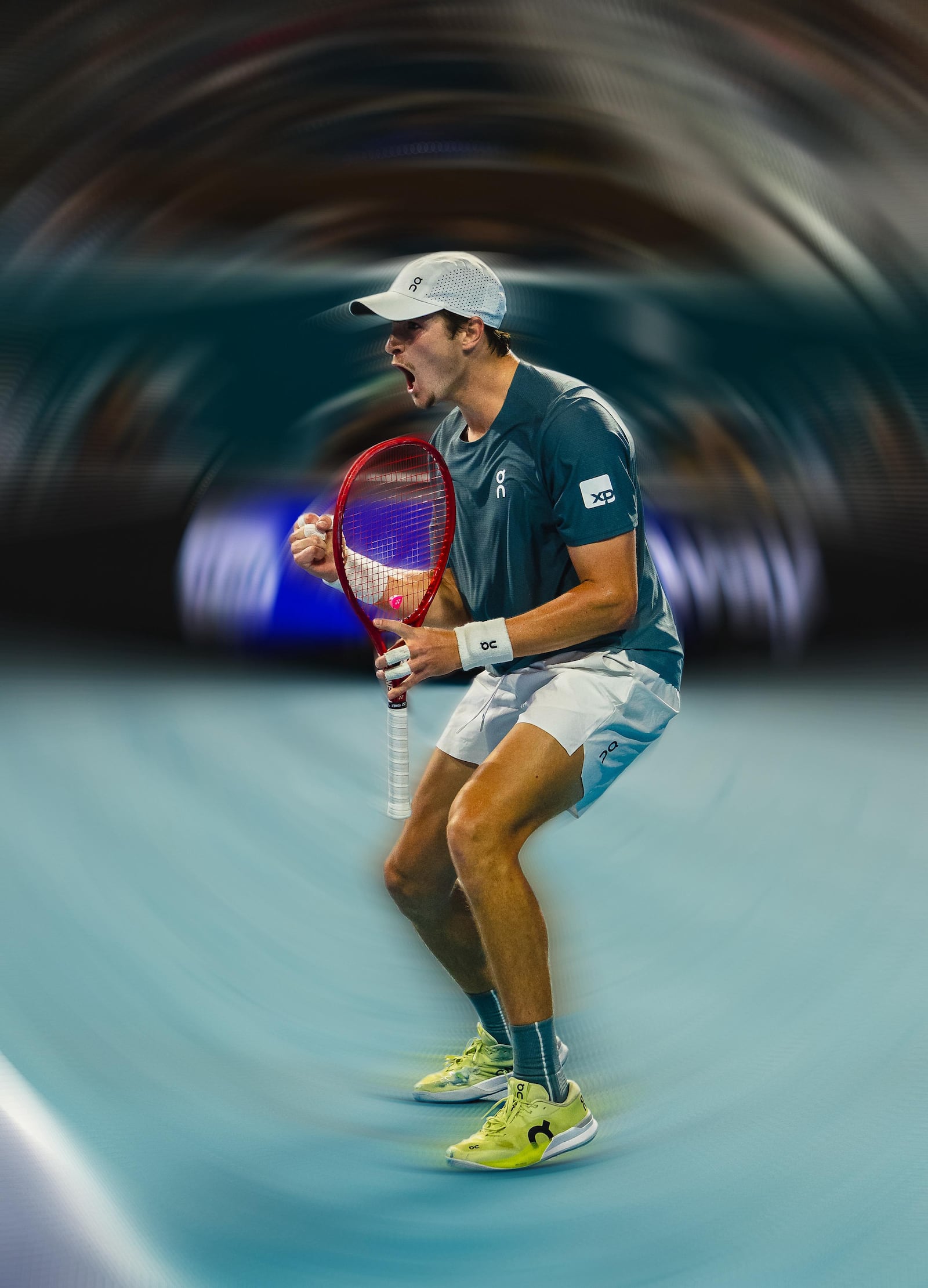 Efeito slow shutter utilizado em partida de João Fonseca no Miami Open 2026 Arquivo pessoal/Felipe Figueiredo