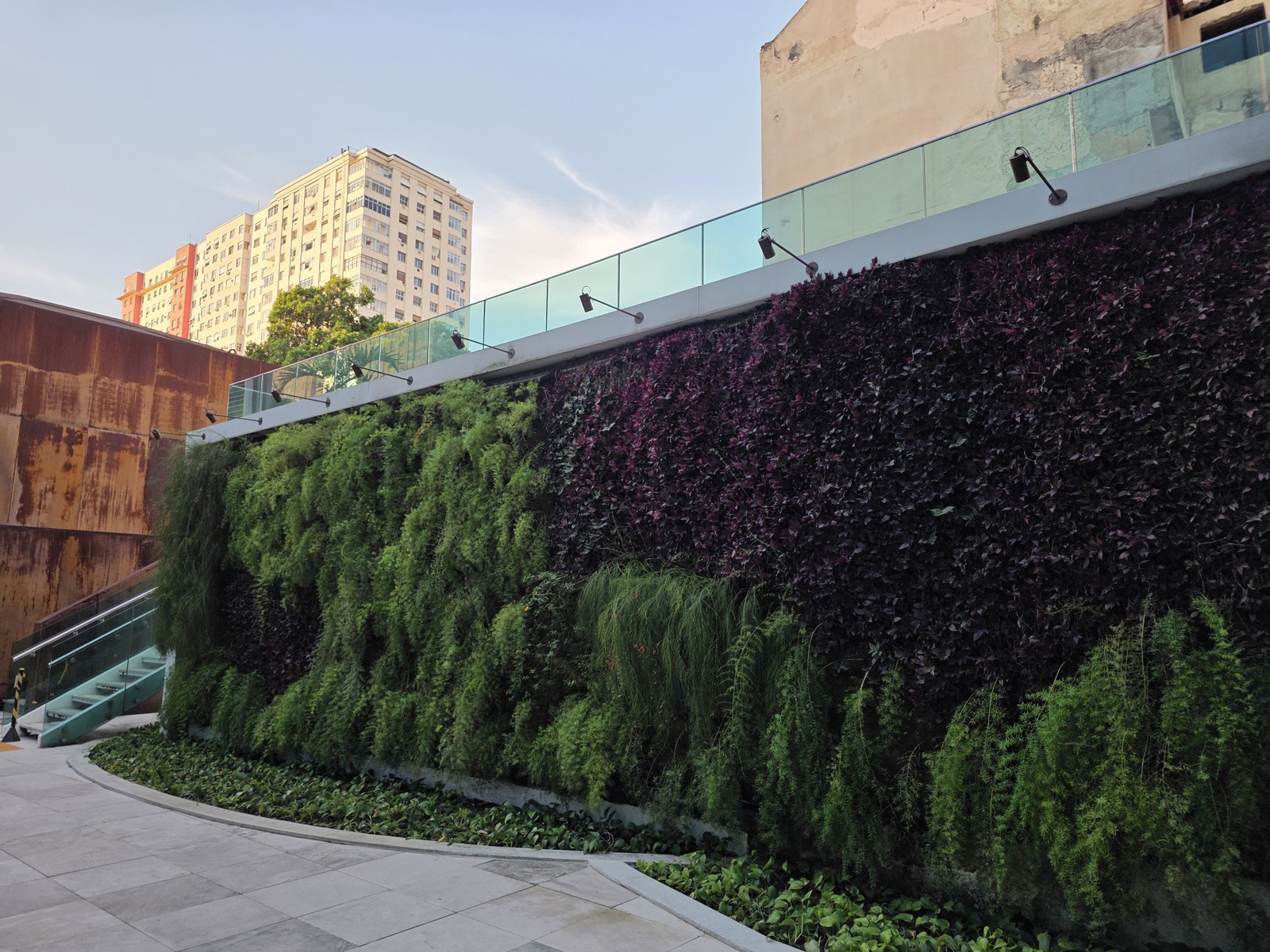 Muro com plantas na área externa da Redação do TechTudo; foto tirada com câmera principal do Galaxy Z Fold 7 — Foto: Ana Letícia Loubak/TechTudo