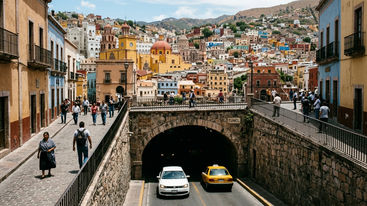 A cidade mexicana onde parte das ruas desaparece debaixo do centro histórico e motoristas atravessam a região por túneis subterrâneos
