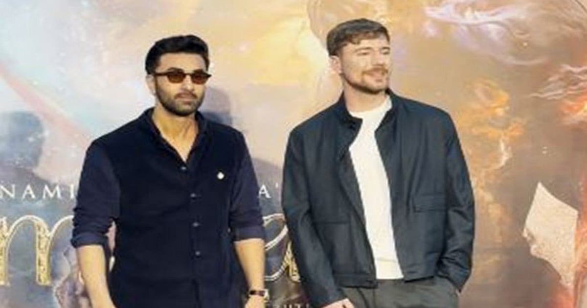 Ranbir Kapoor e MrBeast se unem para fotos no evento Ramayana