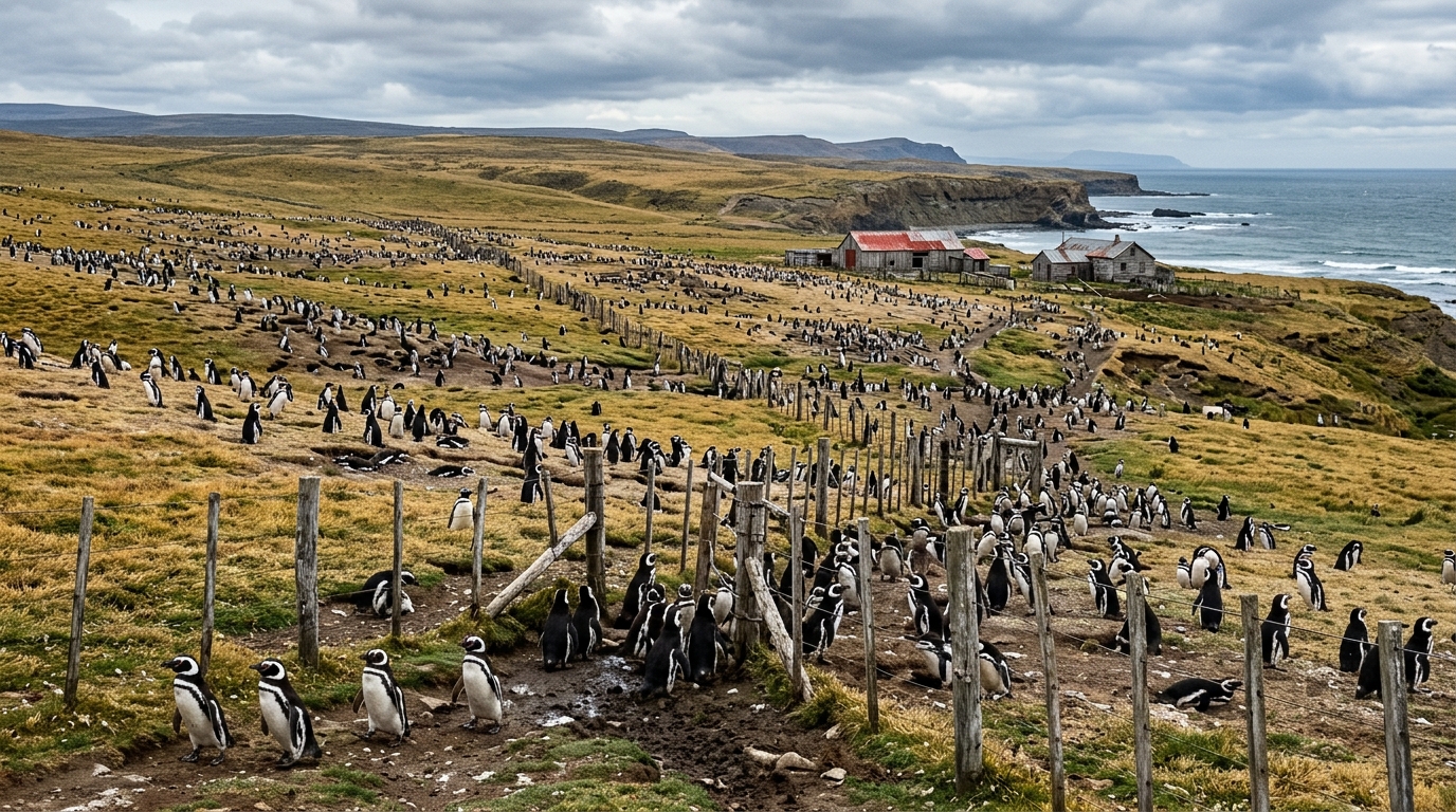 Uma fazenda em Santa Cruz já teve 40.000 ovelhas: agora, seus 62.000 hectares abrigam mais de 40.000 casais de pinguins