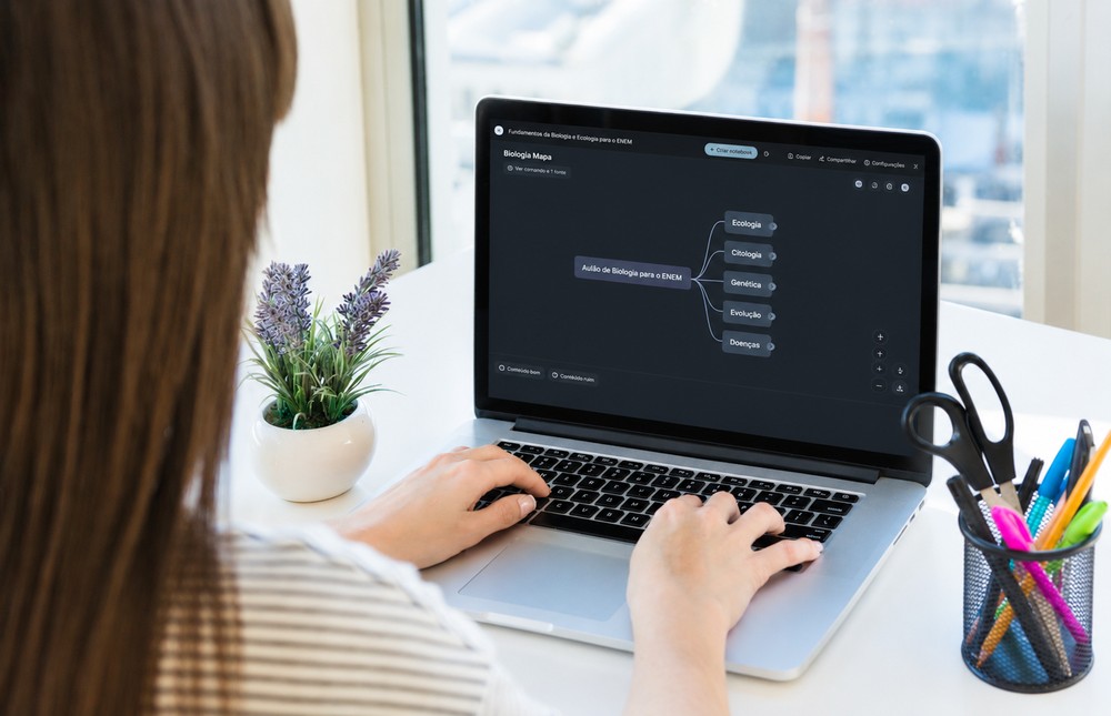 Testamos o recurso de mapa mental do NotebookLM para entender como a plataforma organiza as informações dos materiais para estudo — Foto: Imagem gerada por IA/OpenAI
