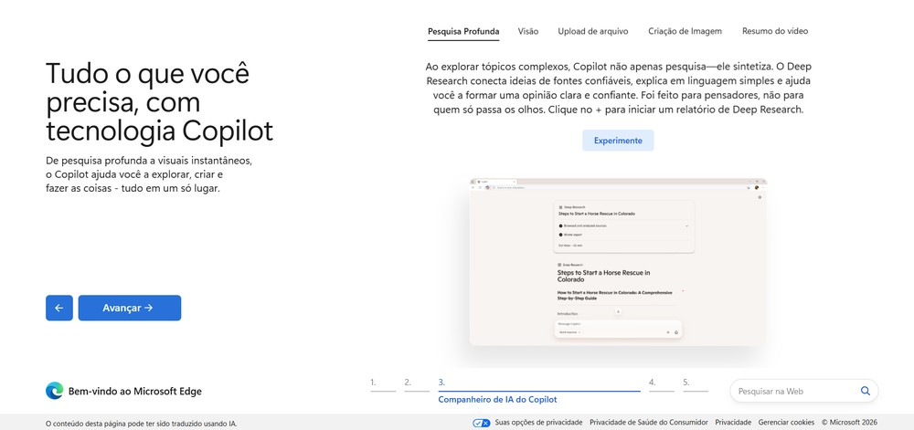 Integração ao Copilot é um recurso bem positivo do Microsoft Edge — Foto: Reprodução/Erika Martins (captura de tela da página do Microsoft Edge)