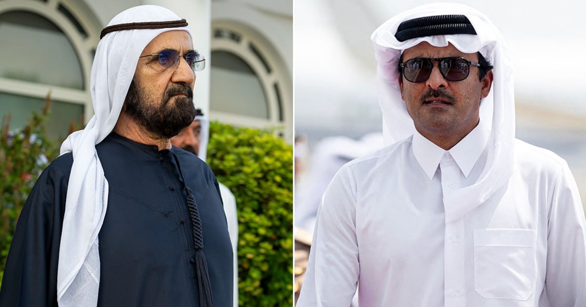 O xeique Mohamed bin Rachid recebe condolências pela morte do xeique Ahmed em ligação telefônica com o Emir de Qatar