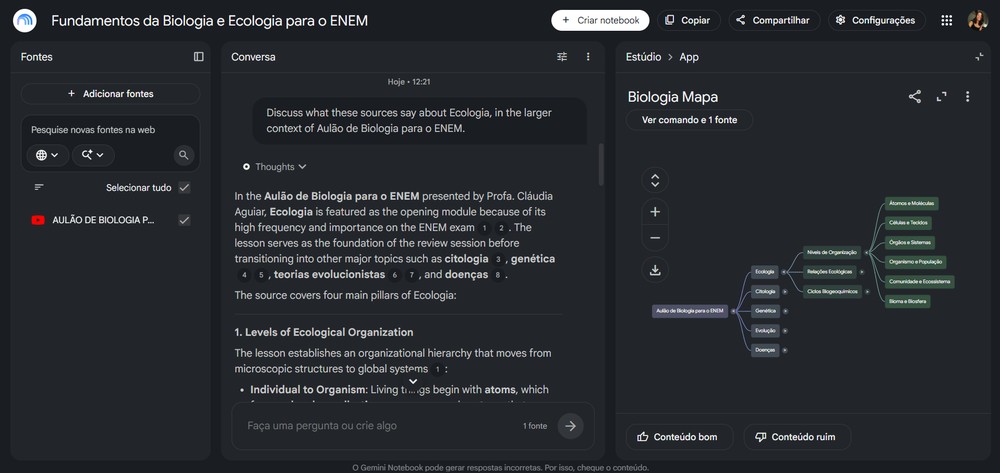 Guia do TechTudo explica como usar o mapa mental no NotebookLM — Foto: Reprodução/Erika Martins