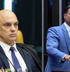 O ministro do STF Alexandre de Moraes e o senador Flávio Bolsonaro (PL-RJ), candidato à Presidência Foto: Carlos Moura/Agência Senado e Rosinei Coutinho/STF / Estadão