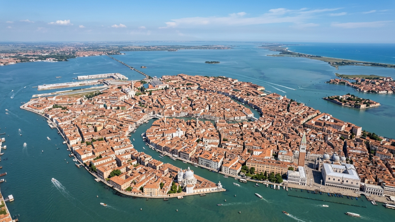 Vista do alto, uma cidade europeia parece um peixe sobre a água, espalhada por cerca de cem ilhas e cortada por canais