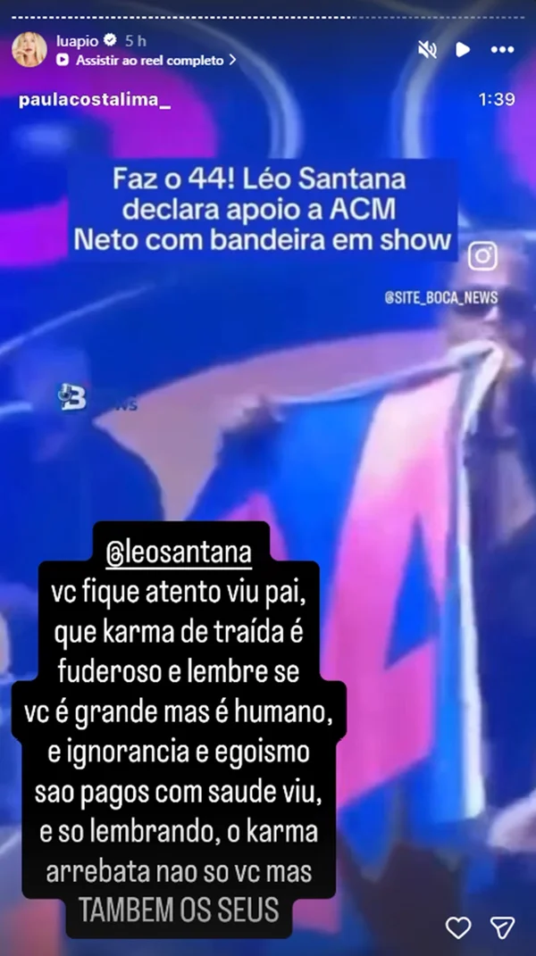 Luana Piovani roga praga em Léo Santana após cantor expor intenção de voto - destaque galeria