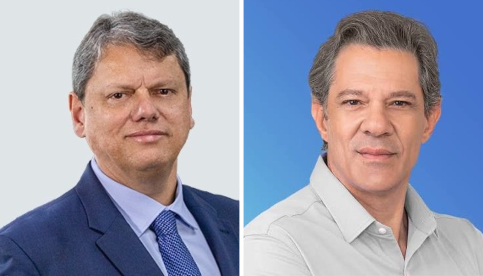 No segundo turno, Tarcísio tem 59% dos votos válidos, e Haddad, 41% Montagem: Reprodução/Republicanos - Arquivo; Reprodução/ Facebook/ Farnando Hadddad - Arquivo