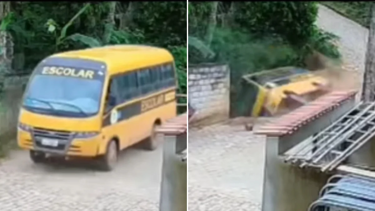Ônibus escolar despenca de barranco e cai em rio em MG; motorista se feriu