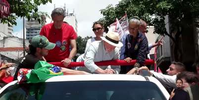 Primeira-dama Janja da Silva durante ato na Paulista ao lado de Lula, Haddad, Marina e Simone Tebet Foto: Reprodu&ccedil;&atilde;o/Youtube
