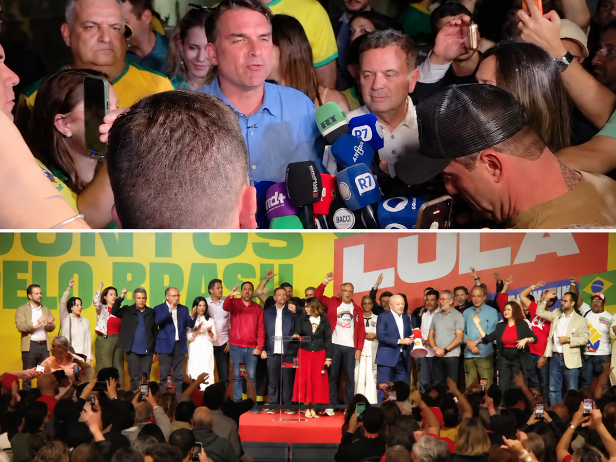 Saiba quem estava atrás de Lula e Flávio Bolsonaro durante discursos após resultados do 1º turno