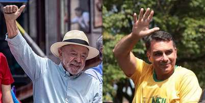 Lula e Flávio Bolsonaro em últimos atos de campanha antes do primeiro turno, neste sábado, 3 Foto: Taba Benedicto/Estadão e Felipe Rau/Estadão / Estadão